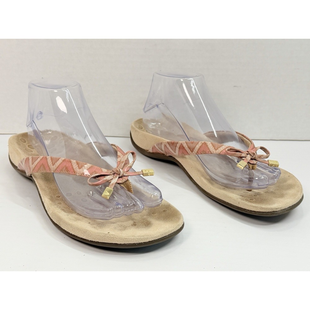 Vionic Bella II Toe Post Sandals Womens 8.5 Pink Plaid Orthotic Flip Flops - Picture 3 of 10